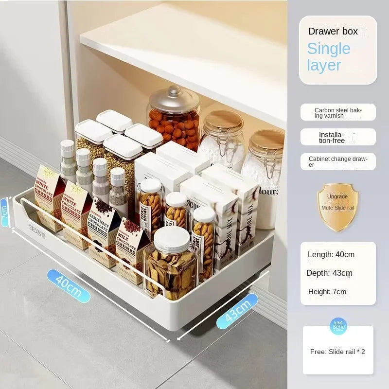 đœïžđ§ Tiroir de Rangement Coulissant pour Cuisine â ĂtagĂšre de Rangement avec GlissiĂšres | Organiseur dâĂpices & Accessoires