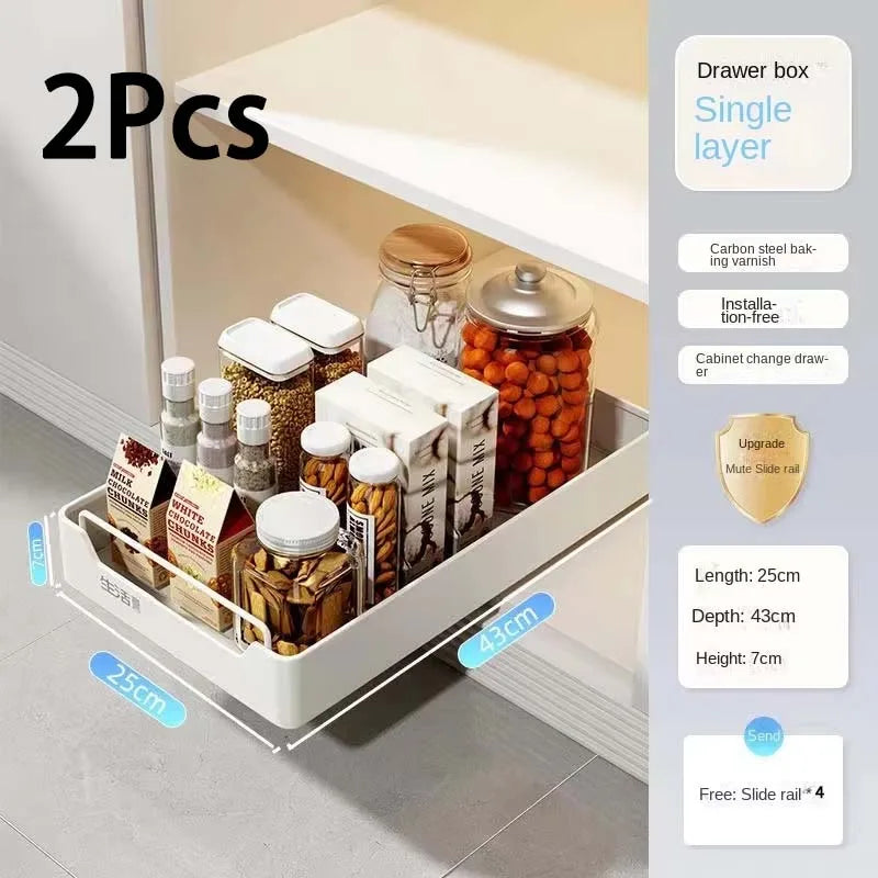 đœïžđ§ Tiroir de Rangement Coulissant pour Cuisine â ĂtagĂšre de Rangement avec GlissiĂšres | Organiseur dâĂpices & Accessoires