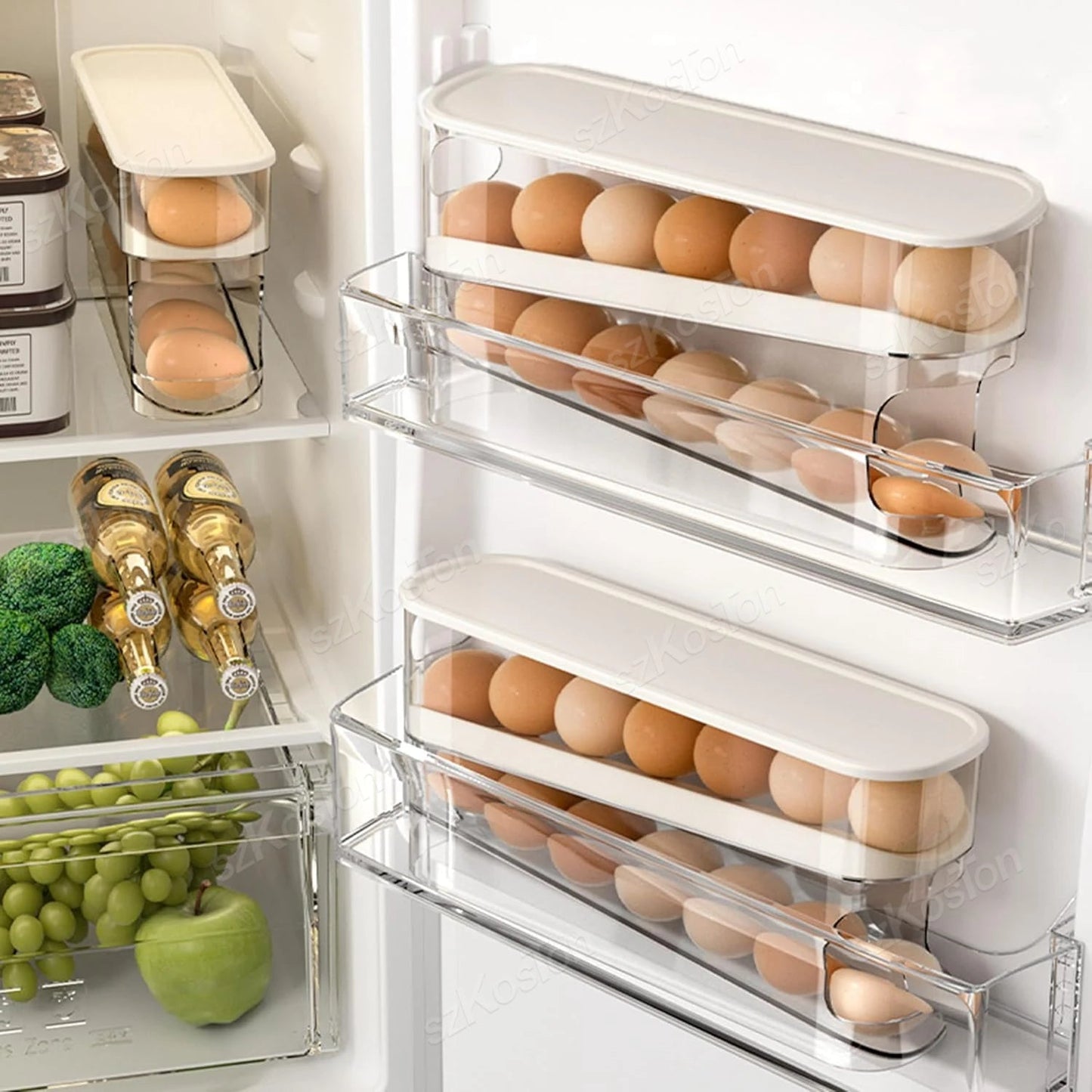 Boîte de rangement pour œufs à 2 niveaux – Distributeur automatique à défilement pour réfrigérateur - Orgnestly