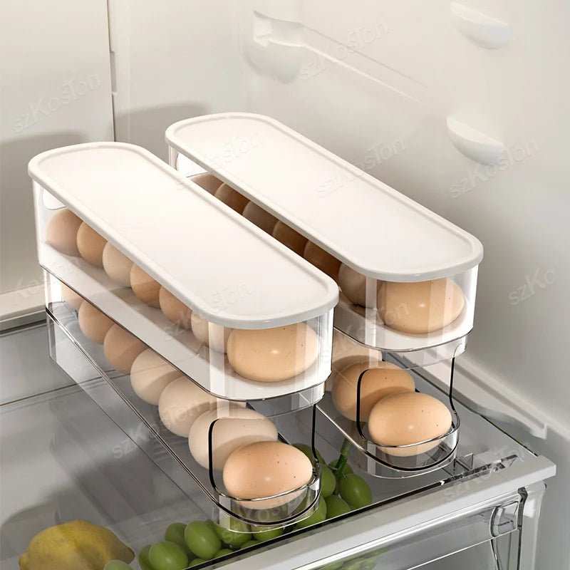Boîte de rangement pour œufs à 2 niveaux – Distributeur automatique à défilement pour réfrigérateur - Orgnestly