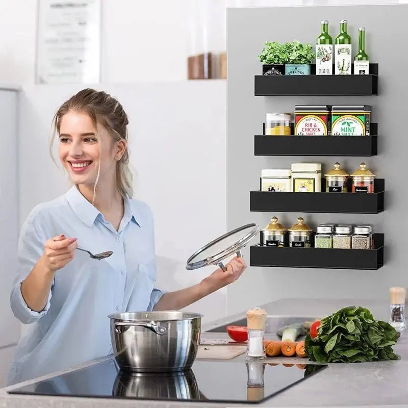 Étagère Magnétique pour Réfrigérateur – Rangement Épices & Accessoires – Fixation Latérale – Fer Noir – Organisateur de Cuisine Gain de Place - Orgnestly