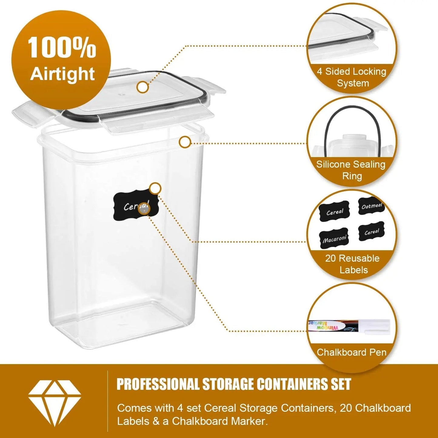 Lot de 7 boîtes alimentaires hermétiques – Sans BPA, plastique transparent, avec 10 étiquettes + 1 marqueur - Orgnestly