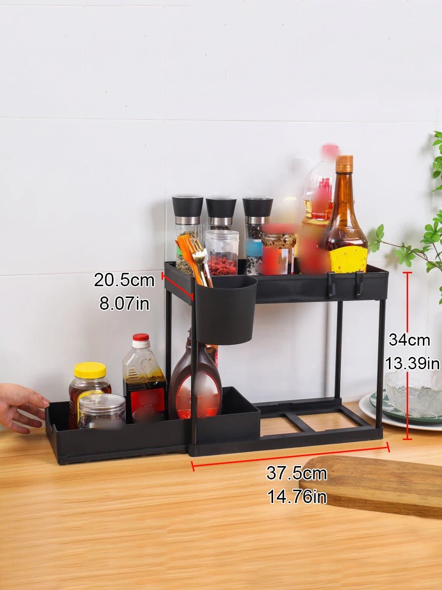 Organisateur à 2 niveaux coulissant – Rangement sous évier pour cuisine, salle de bain, épices, cosmétiques, salon, placard ou armoire - Orgnestly