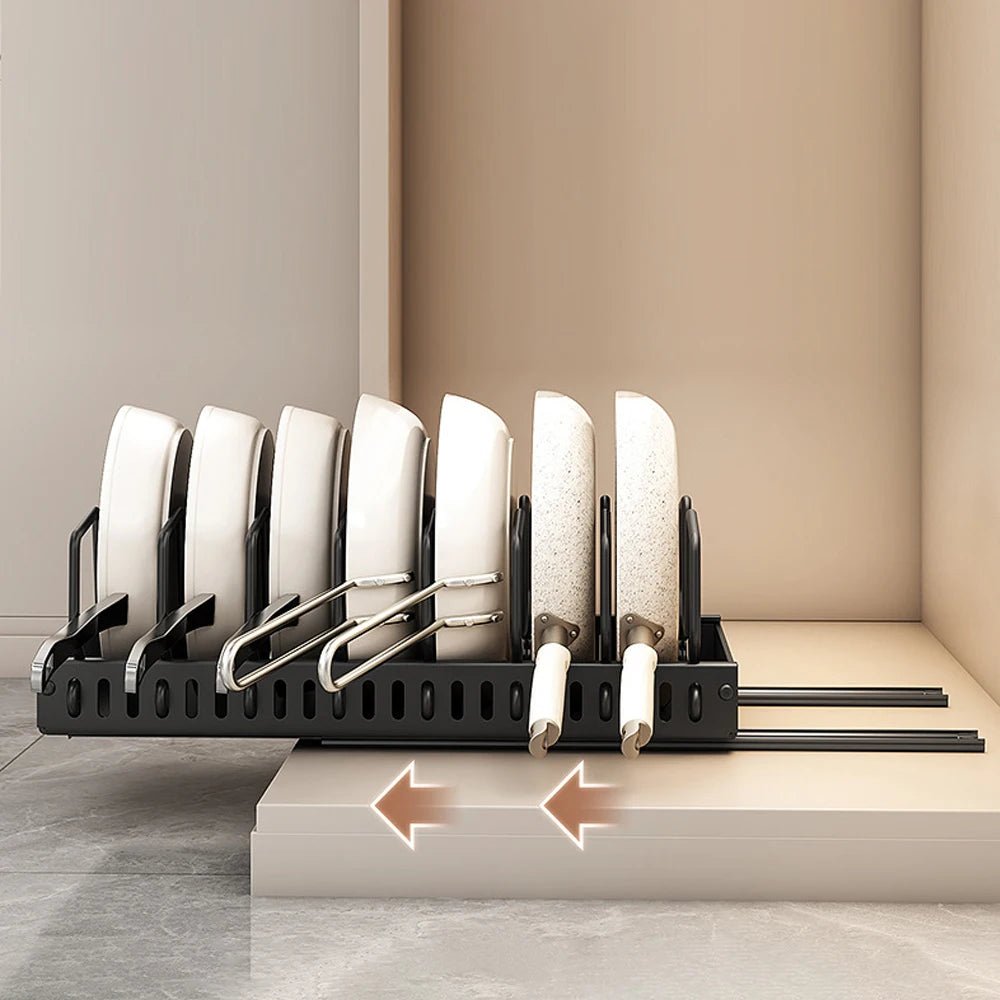 Organisateur coulissant pour casseroles, poêles et couvercles – Rangement sous meuble de cuisine - Orgnestly