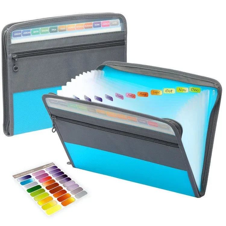 📁 Organiseur de Documents Accordéon avec Fermeture Éclair 🔒 – 13 Pochettes Extensibles + Trousse Frontale 🖊️