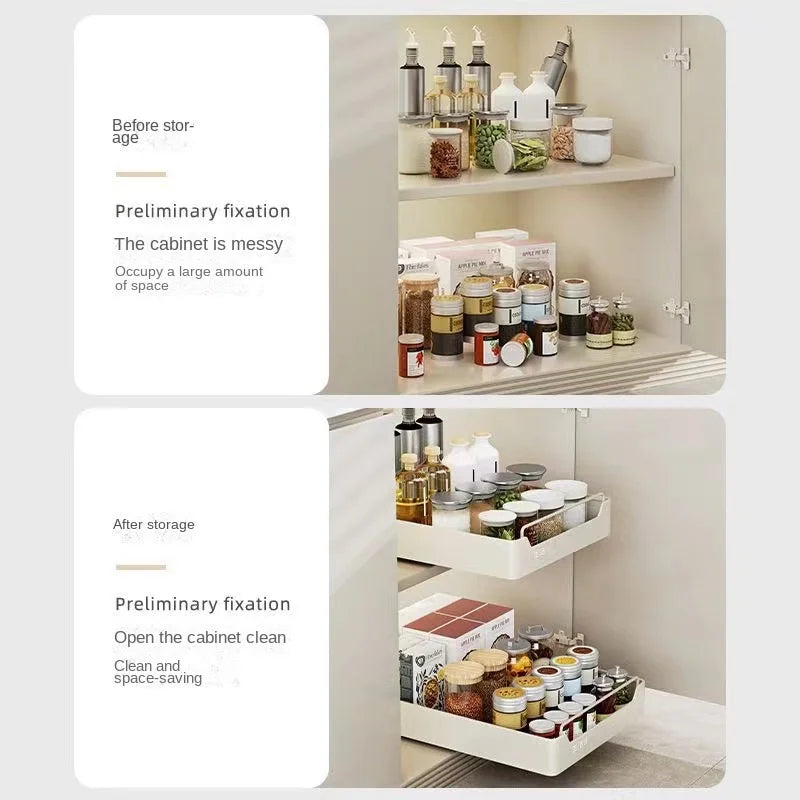 🍽️🧂 Tiroir de Rangement Coulissant pour Cuisine – Étagère de Rangement avec Glissières | Organiseur d’Épices & Accessoires