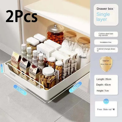 🍽️🧂 Tiroir de Rangement Coulissant pour Cuisine – Étagère de Rangement avec Glissières | Organiseur d’Épices & Accessoires