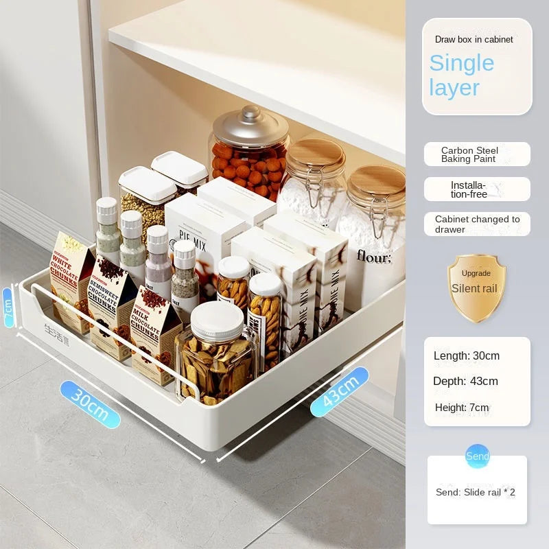 🍽️🧂 Tiroir de Rangement Coulissant pour Cuisine – Étagère de Rangement avec Glissières | Organiseur d’Épices & Accessoires