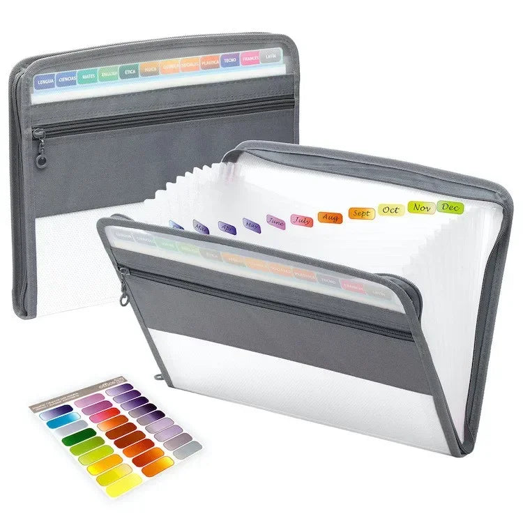📁 Organiseur de Documents Accordéon avec Fermeture Éclair 🔒 – 13 Pochettes Extensibles + Trousse Frontale 🖊️