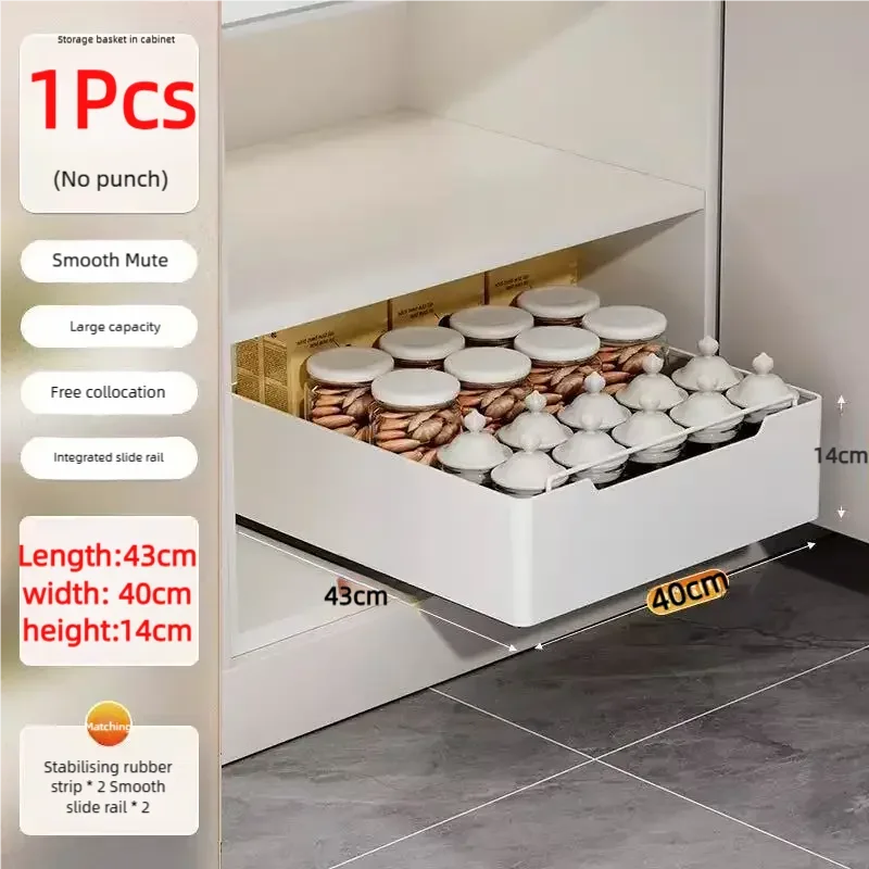 🍽️🧂 Tiroir de Rangement Coulissant pour Cuisine – Étagère de Rangement avec Glissières | Organiseur d’Épices & Accessoires