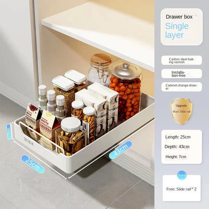 🍽️🧂 Tiroir de Rangement Coulissant pour Cuisine – Étagère de Rangement avec Glissières | Organiseur d’Épices & Accessoires