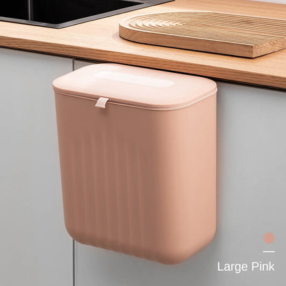 🗑️ Poubelle Murale Sans Perçage avec Couvercle – Poignée Silicone & Double Ouverture | Bac de Rangement PP pour Papier et Déchets