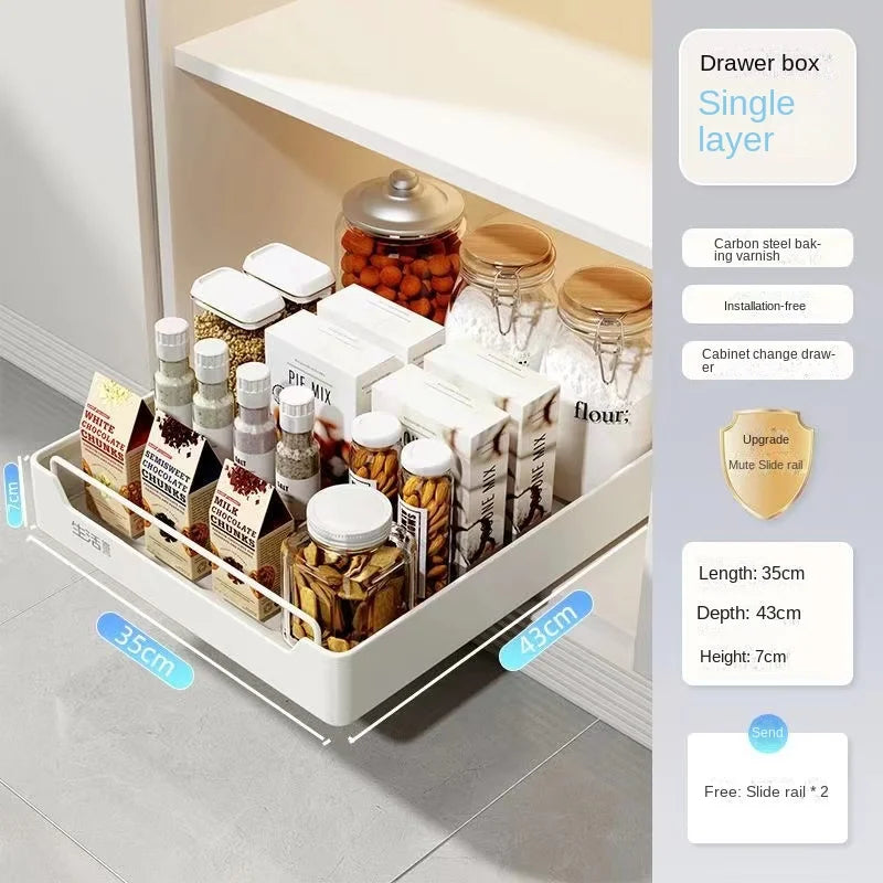 🍽️🧂 Tiroir de Rangement Coulissant pour Cuisine – Étagère de Rangement avec Glissières | Organiseur d’Épices & Accessoires