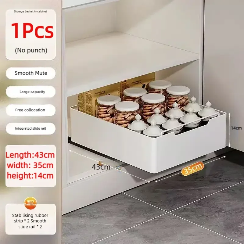🍽️🧂 Tiroir de Rangement Coulissant pour Cuisine – Étagère de Rangement avec Glissières | Organiseur d’Épices & Accessoires