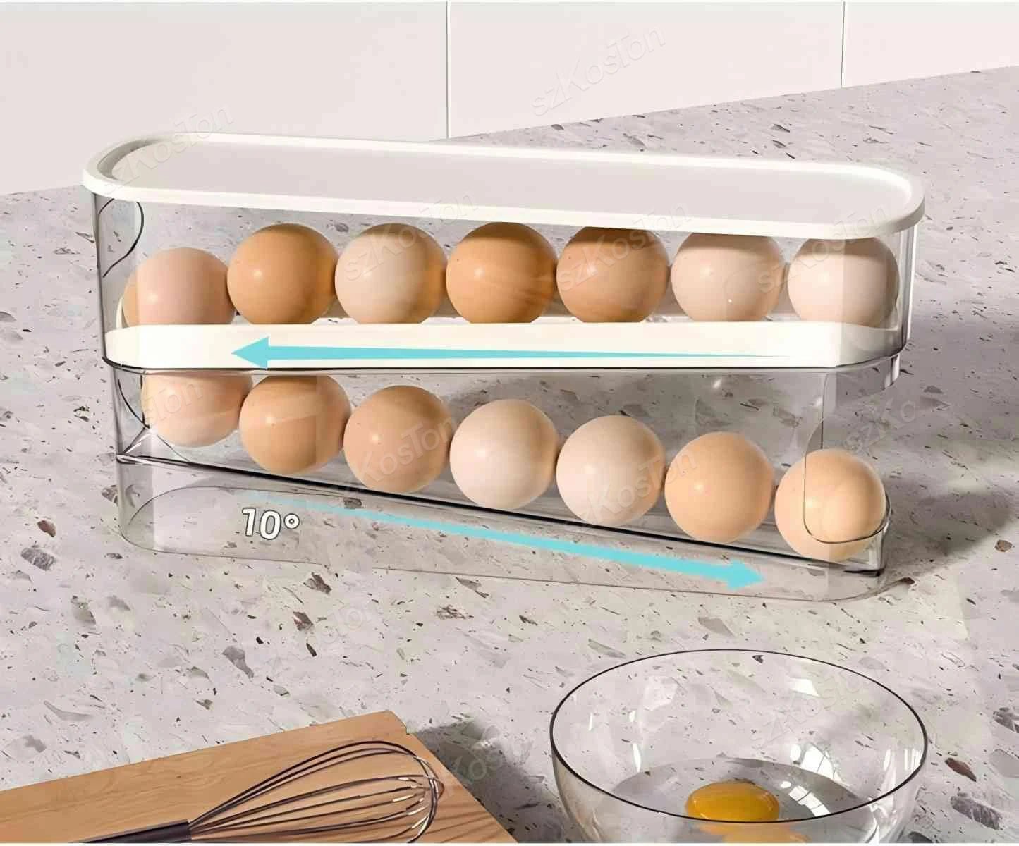 Boîte de rangement pour œufs à 2 niveaux – Distributeur automatique à défilement pour réfrigérateur - Orgnestly