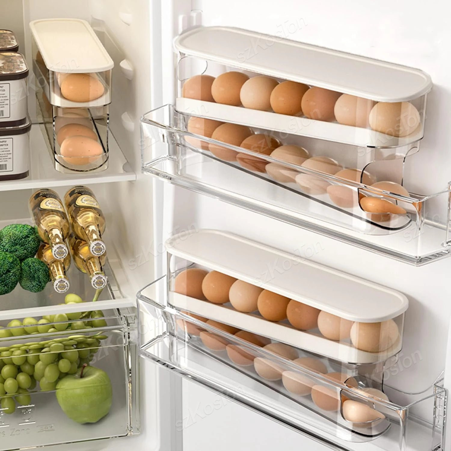 Boîte de rangement pour œufs à 2 niveaux – Distributeur automatique à défilement pour réfrigérateur - Orgnestly