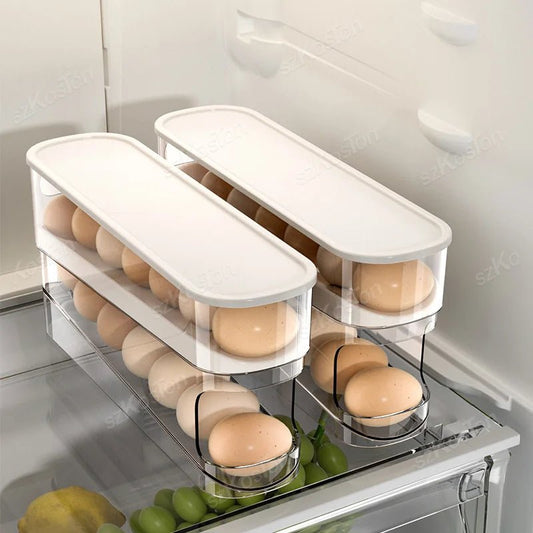 Boîte de rangement pour œufs à 2 niveaux – Distributeur automatique à défilement pour réfrigérateur - Orgnestly
