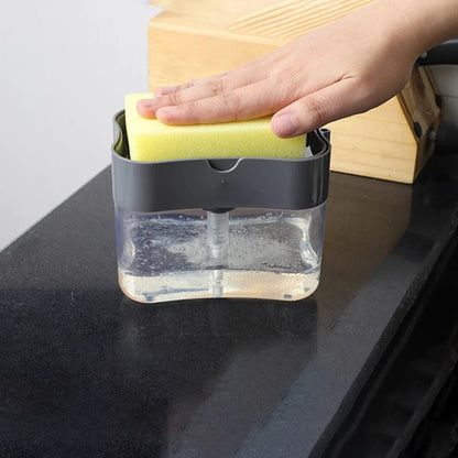 Distributeur de Savon Liquide Cuisine 2 en 1 – Recharge Facile, Robuste – Support pour Éponge, Chiffon, Brosse – Noir Élégant - Orgnestly