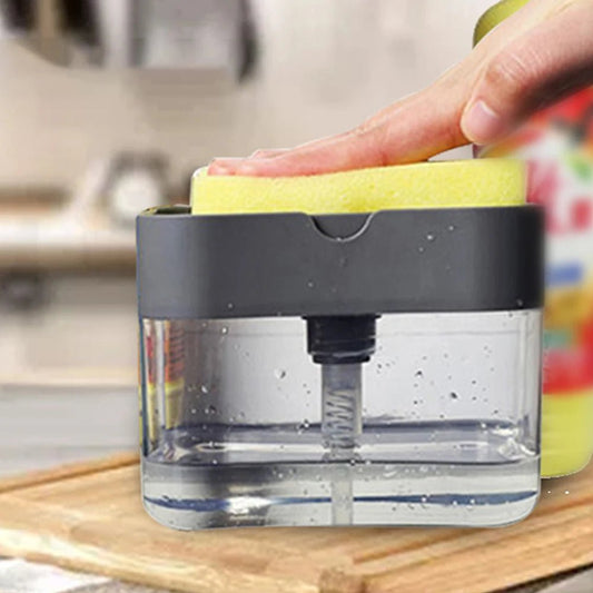 Distributeur de Savon Liquide Cuisine 2 en 1 – Recharge Facile, Robuste – Support pour Éponge, Chiffon, Brosse – Noir Élégant - Orgnestly