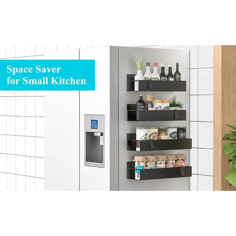 Étagère Magnétique pour Réfrigérateur – Rangement Épices & Accessoires – Fixation Latérale – Fer Noir – Organisateur de Cuisine Gain de Place - Orgnestly