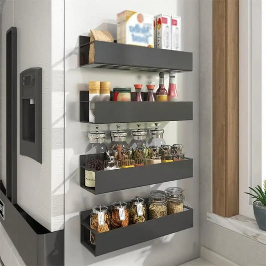 Étagère Magnétique pour Réfrigérateur – Rangement Épices & Accessoires – Fixation Latérale – Fer Noir – Organisateur de Cuisine Gain de Place - Orgnestly
