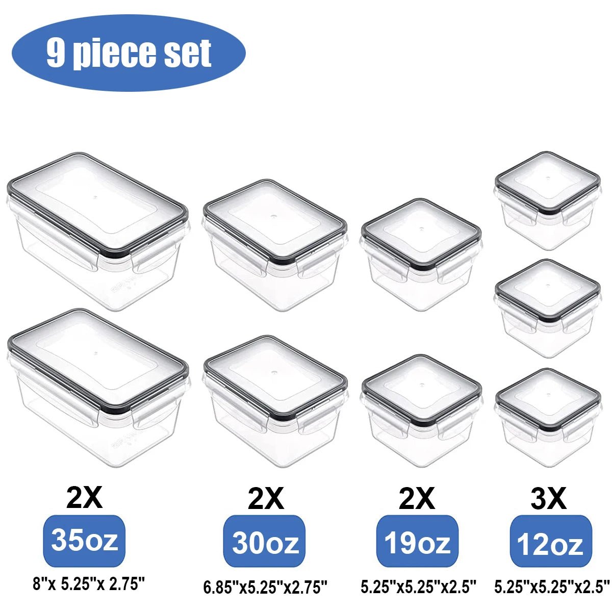 Lot de 12 boîtes alimentaires avec couvercles à clips – Contenants hermétiques en plastique pour cuisine et garde - manger (12 boîtes + 12 couvercles) - Orgnestly