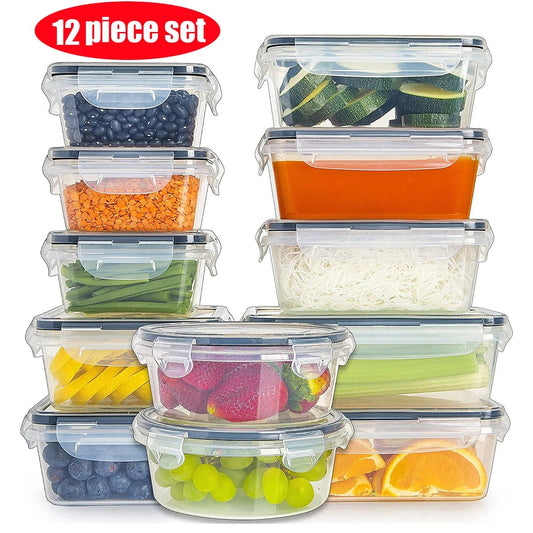 Lot de 12 boîtes alimentaires avec couvercles à clips – Contenants hermétiques en plastique pour cuisine et garde - manger (12 boîtes + 12 couvercles) - Orgnestly