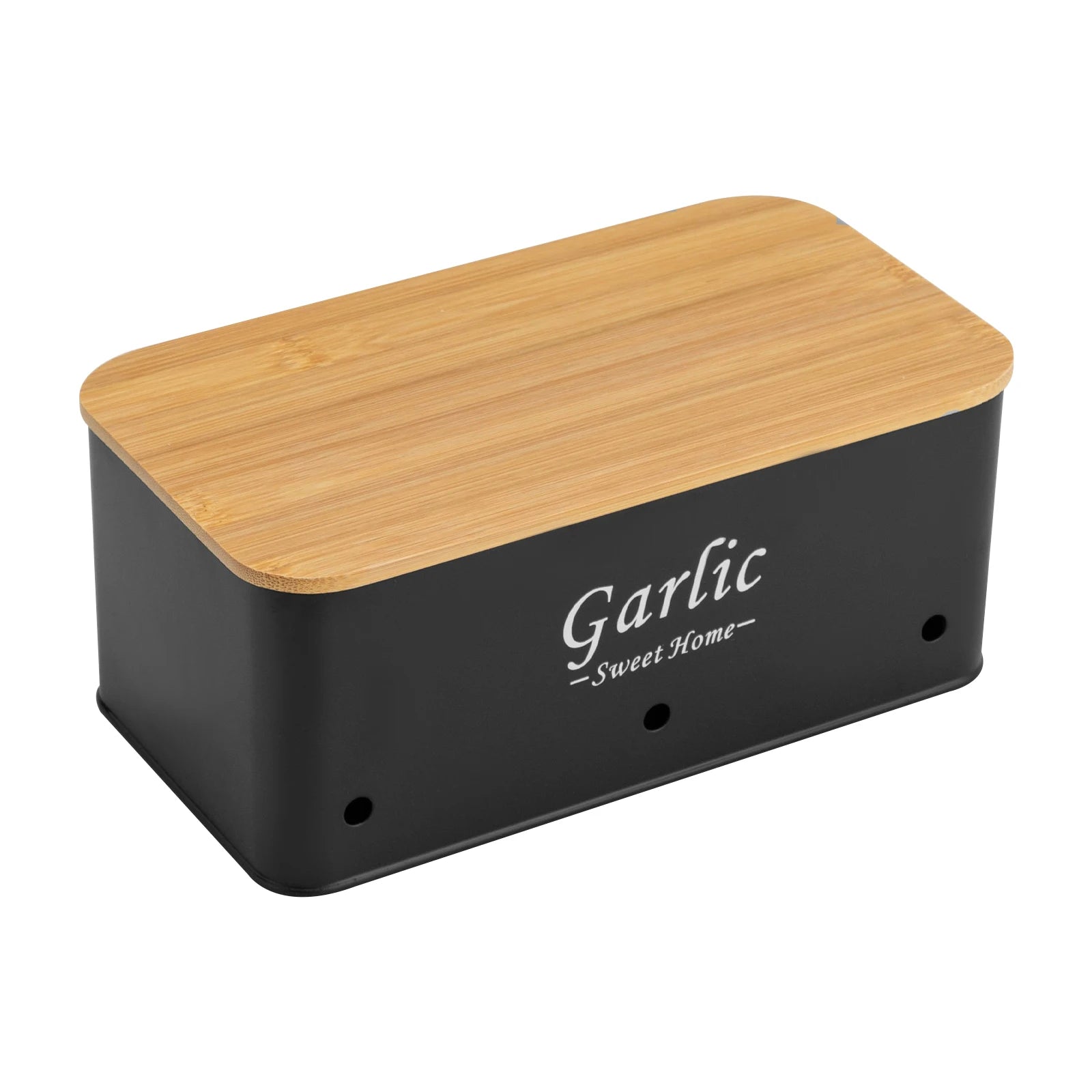 🥔🧅🧄 Lot de 3 Boîtes de Rangement avec Couvercle – Pommes de Terre, Oignons &amp; Ail | Organisation Cuisine Élégante | Couleur Noire - Orgnestly