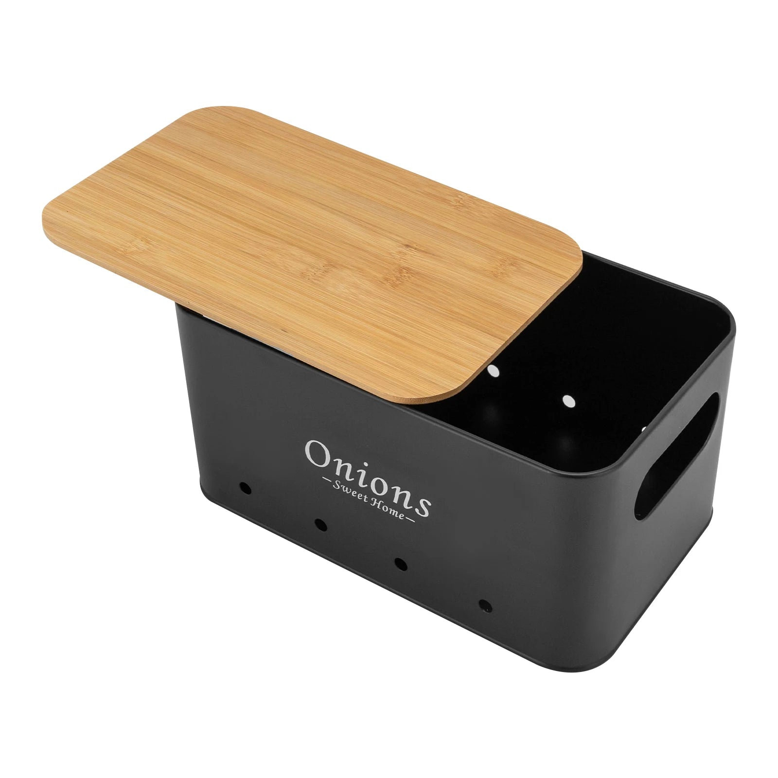 🥔🧅🧄 Lot de 3 Boîtes de Rangement avec Couvercle – Pommes de Terre, Oignons &amp; Ail | Organisation Cuisine Élégante | Couleur Noire - Orgnestly