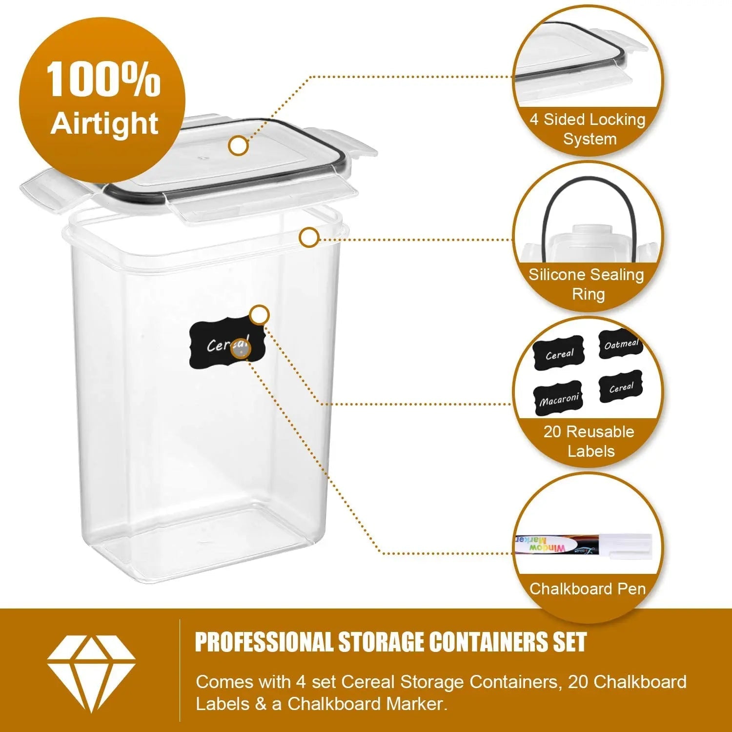Lot de 7 boîtes alimentaires hermétiques – Sans BPA, plastique transparent, avec 10 étiquettes + 1 marqueur - Orgnestly