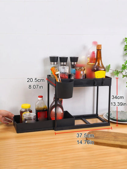 Organisateur à 2 niveaux coulissant – Rangement sous évier pour cuisine, salle de bain, épices, cosmétiques, salon, placard ou armoire - Orgnestly
