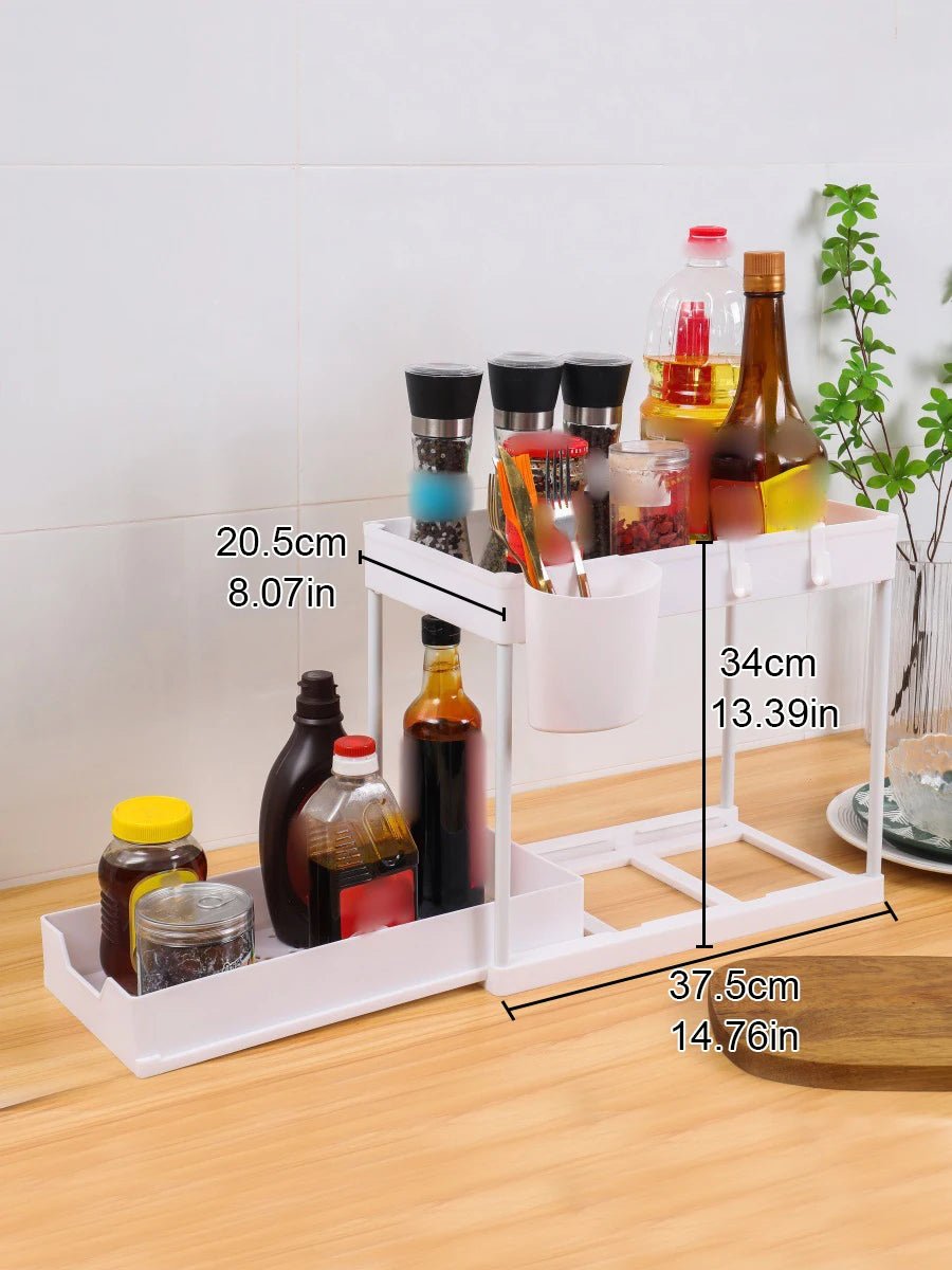 Organisateur à 2 niveaux coulissant – Rangement sous évier pour cuisine, salle de bain, épices, cosmétiques, salon, placard ou armoire - Orgnestly