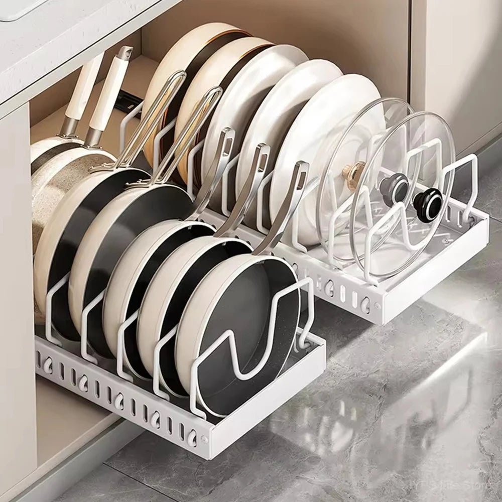 Organisateur coulissant pour casseroles, poêles et couvercles – Rangement sous meuble de cuisine - Orgnestly