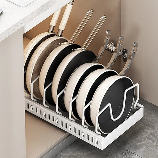 Organisateur coulissant pour casseroles, poêles et couvercles – Rangement sous meuble de cuisine - Orgnestly
