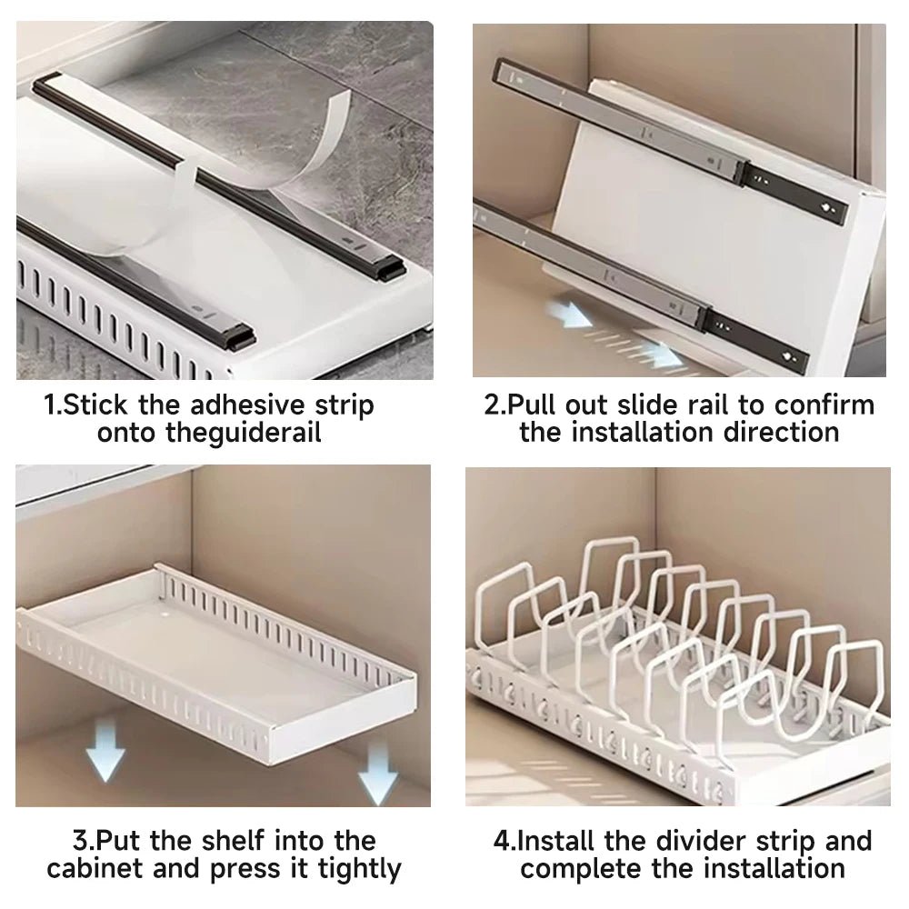 Organisateur coulissant pour casseroles, poêles et couvercles – Rangement sous meuble de cuisine - Orgnestly