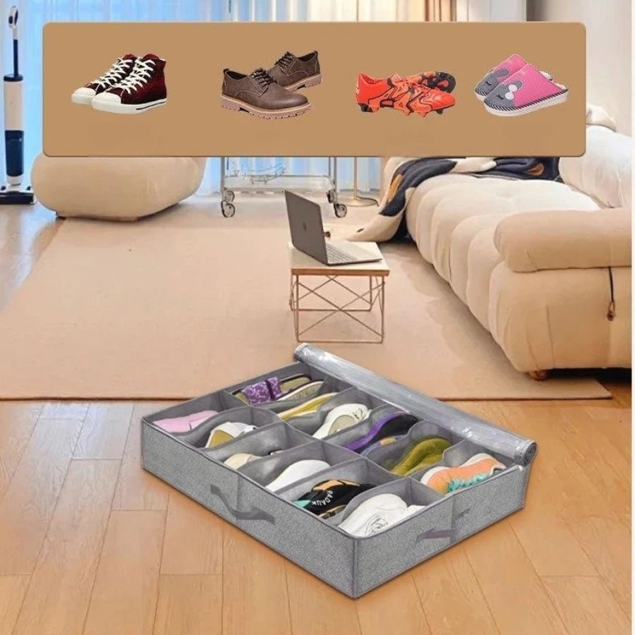 Organisateur de Chaussures sous le Lit – 1 Pièce, Pliable, Respirant, avec Fenêtre Transparente (12 à 16 Paires) - Orgnestly