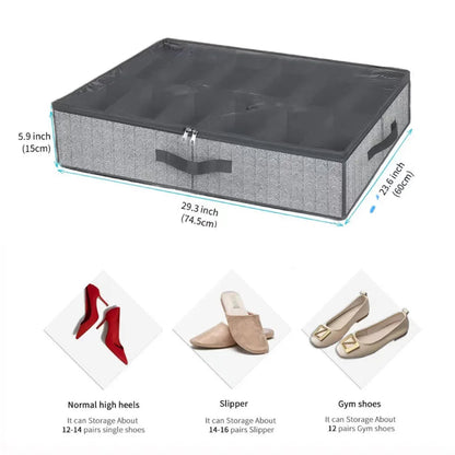 Organisateur de Chaussures sous le Lit – 1 Pièce, Pliable, Respirant, avec Fenêtre Transparente (12 à 16 Paires) - Orgnestly