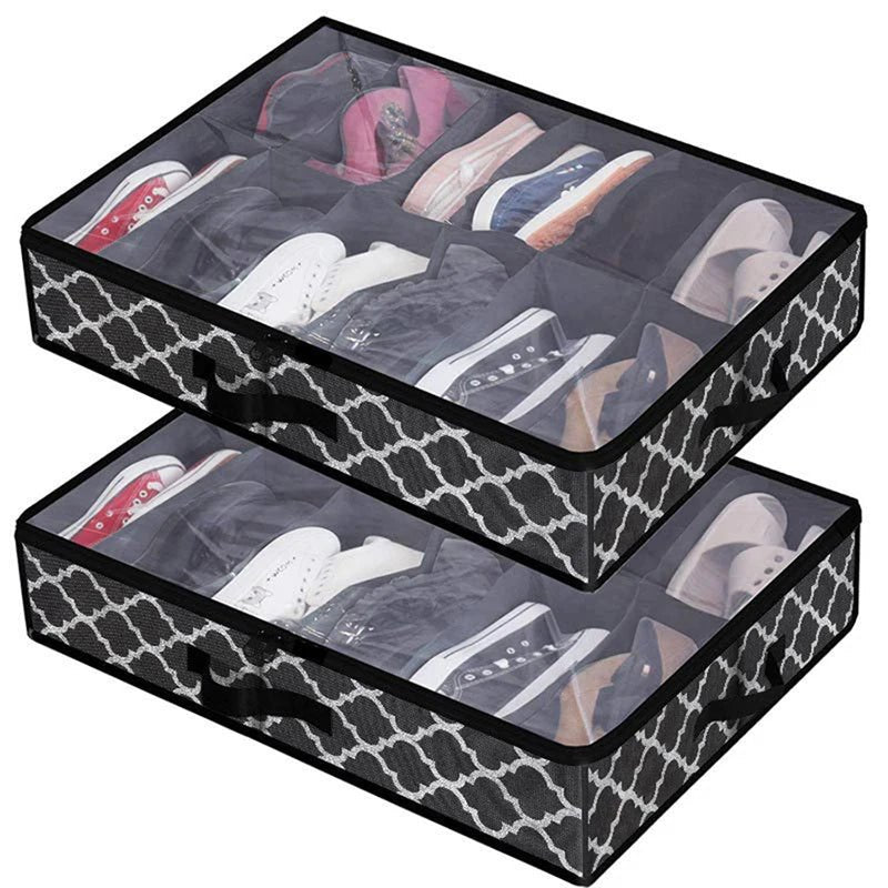 Organisateur de Chaussures sous le Lit – 1 Pièce, Pliable, Respirant, avec Fenêtre Transparente (12 à 16 Paires) - Orgnestly