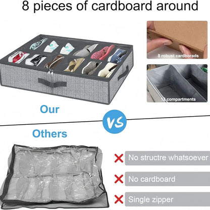Organisateur de Chaussures sous le Lit – 1 Pièce, Pliable, Respirant, avec Fenêtre Transparente (12 à 16 Paires) - Orgnestly