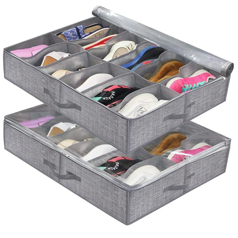 Organisateur de Chaussures sous le Lit – 1 Pièce, Pliable, Respirant, avec Fenêtre Transparente (12 à 16 Paires) - Orgnestly