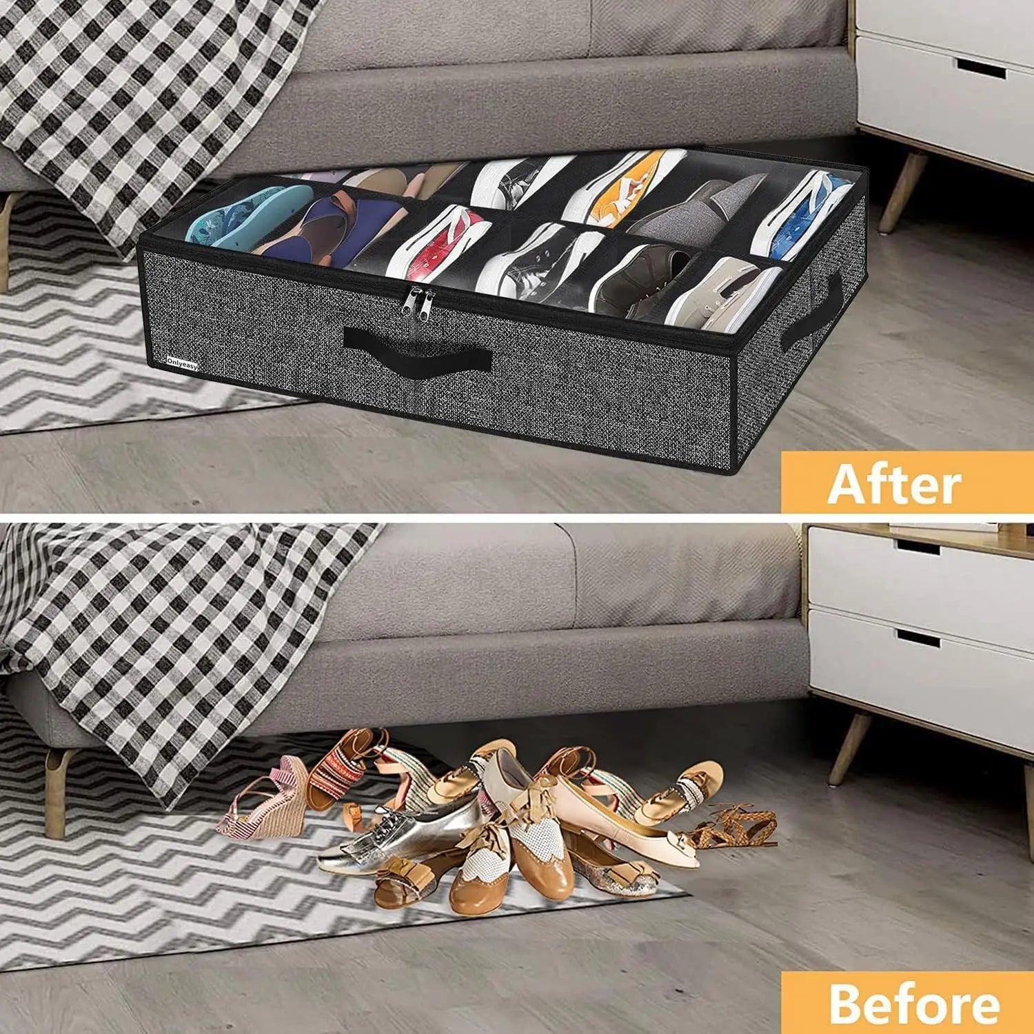 Organisateur de Chaussures sous le Lit – 1 Pièce, Pliable, Respirant, avec Fenêtre Transparente (12 à 16 Paires) - Orgnestly