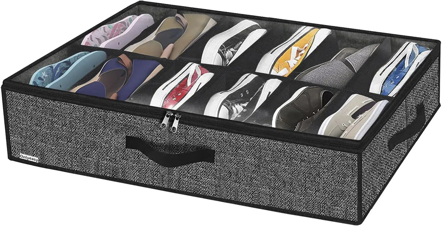 Organisateur de Chaussures sous le Lit – 1 Pièce, Pliable, Respirant, avec Fenêtre Transparente (12 à 16 Paires) - Orgnestly