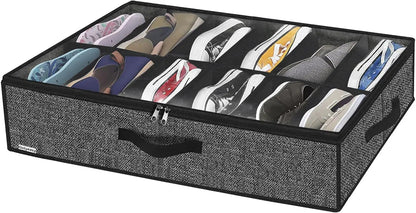 Organisateur de Chaussures sous le Lit – 1 Pièce, Pliable, Respirant, avec Fenêtre Transparente (12 à 16 Paires) - Orgnestly