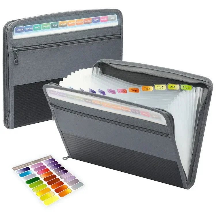 📁 Organiseur de Documents Accordéon avec Fermeture Éclair 🔒 – 13 Pochettes Extensibles + Trousse Frontale 🖊️ - Orgnestly