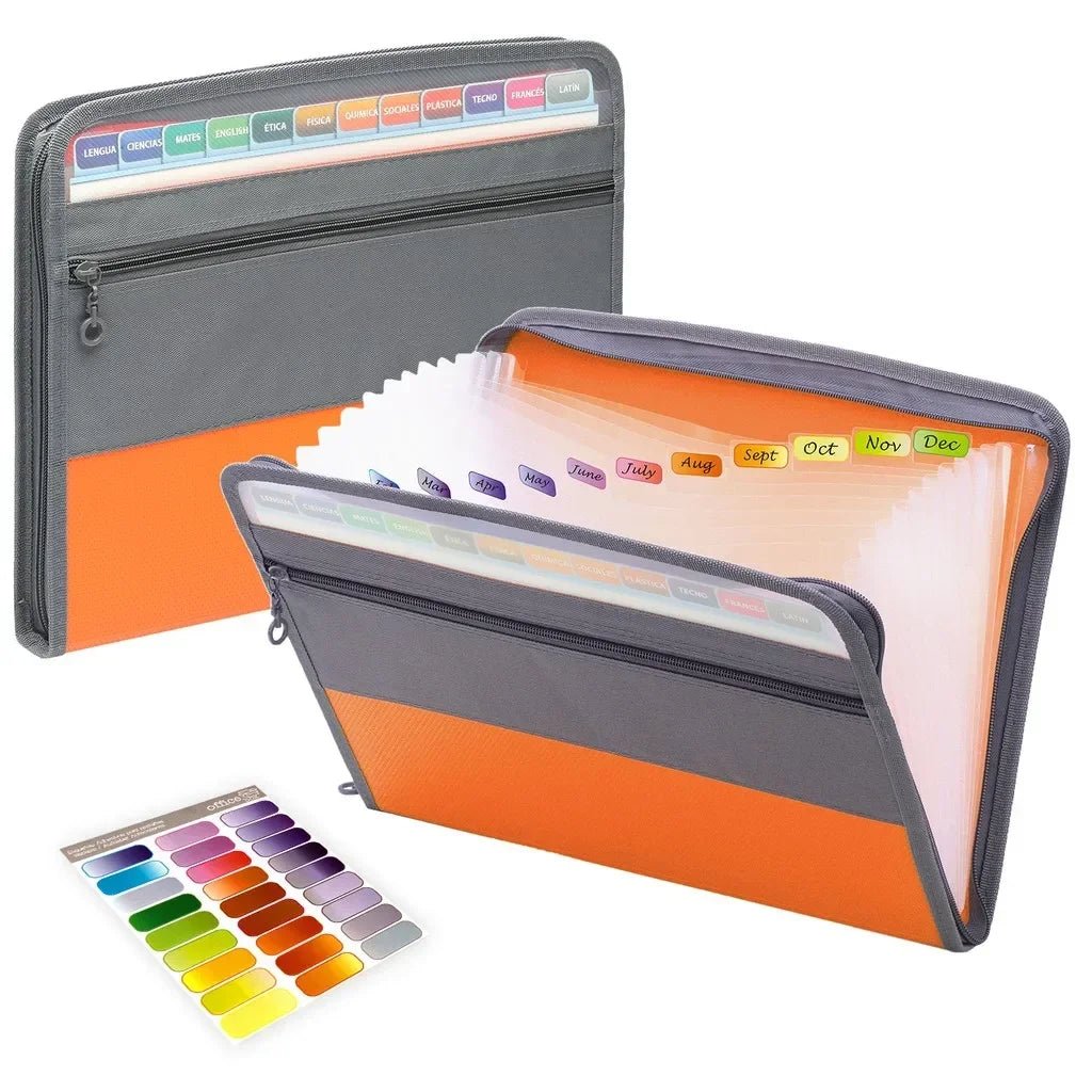 📁 Organiseur de Documents Accordéon avec Fermeture Éclair 🔒 – 13 Pochettes Extensibles + Trousse Frontale 🖊️ - Orgnestly