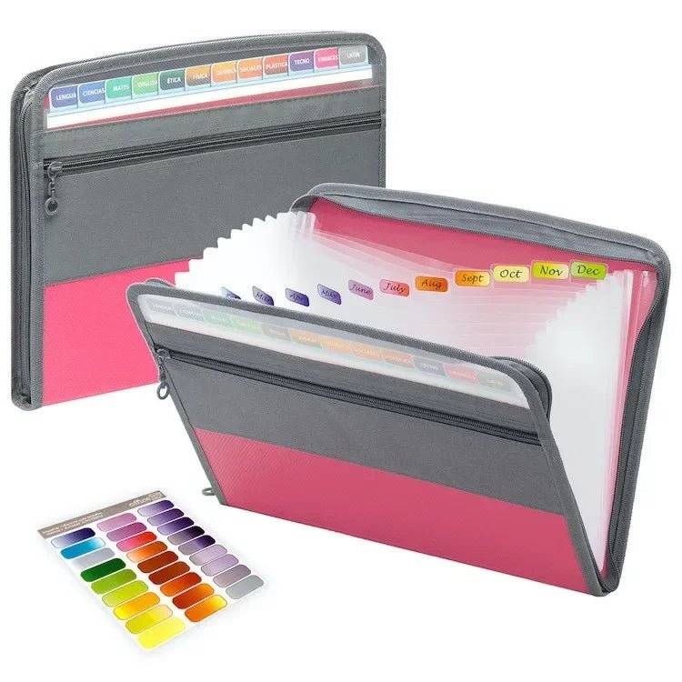 📁 Organiseur de Documents Accordéon avec Fermeture Éclair 🔒 – 13 Pochettes Extensibles + Trousse Frontale 🖊️ - Orgnestly