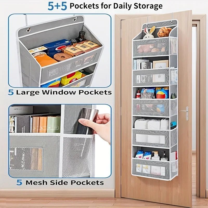 Organiseur Suspendu à 5 Compartiments – Rangement Derrière la Porte, Anti - Basculement, Grande Capacité, Idéal Chambre & Salle de Bain - Orgnestly