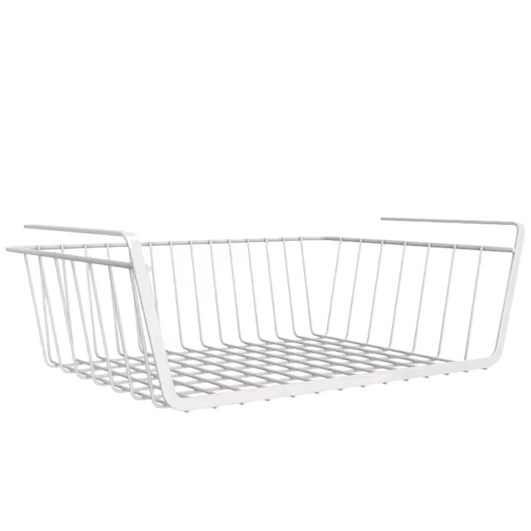 Panier Suspendu en Métal – Grande Capacité, Fixation Sous Étagère ou Murale, Pour Cuisine, Armoire ou Placard (Blanc / Noir) - Orgnestly