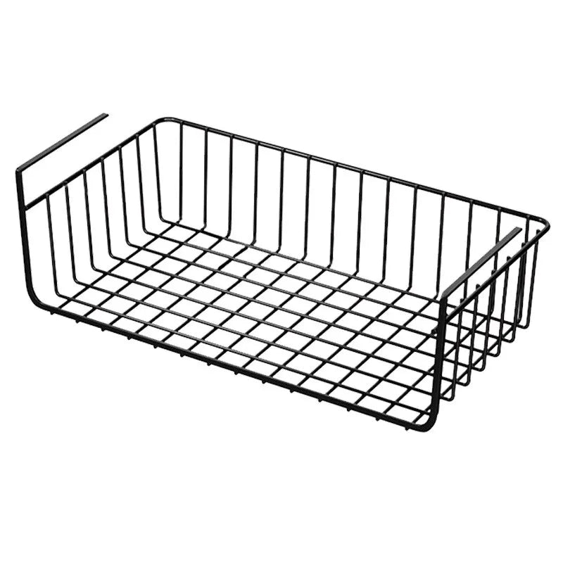Panier Suspendu en Métal – Grande Capacité, Fixation Sous Étagère ou Murale, Pour Cuisine, Armoire ou Placard (Blanc / Noir) - Orgnestly