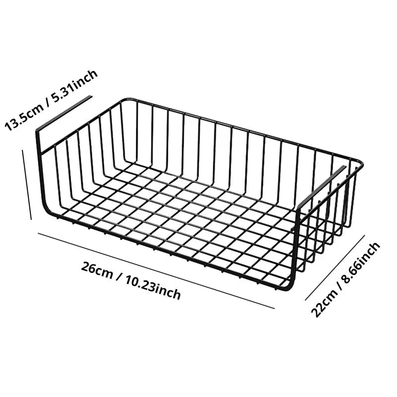Panier Suspendu en Métal – Grande Capacité, Fixation Sous Étagère ou Murale, Pour Cuisine, Armoire ou Placard (Blanc / Noir) - Orgnestly